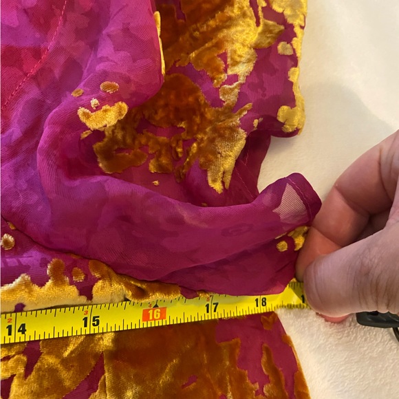 Anthropologie Maeve Pink & Gold Velvet Ombre Shimmer Short Sleeve Silk Top XS - Picture 6 of 8
